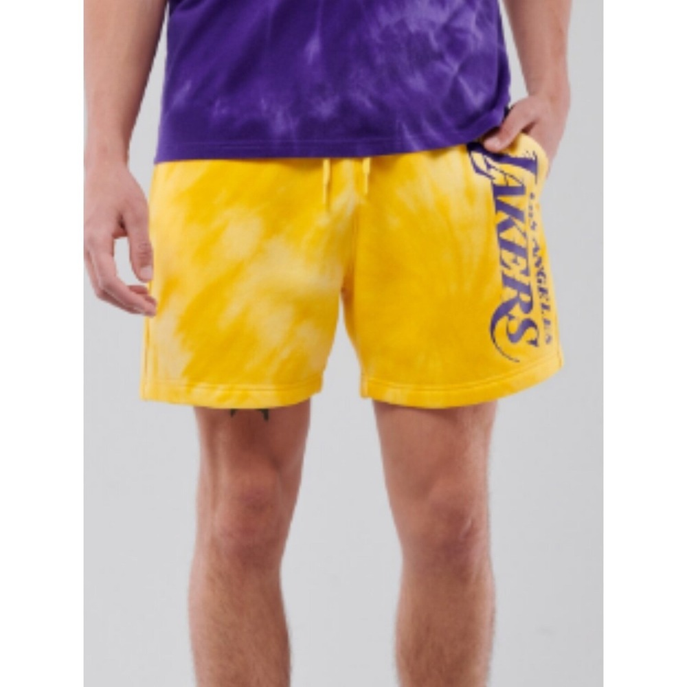 NBA Los Angeles Lakers Tie Dye Fleece Shorts Mens Large Yellow Purple Graphic